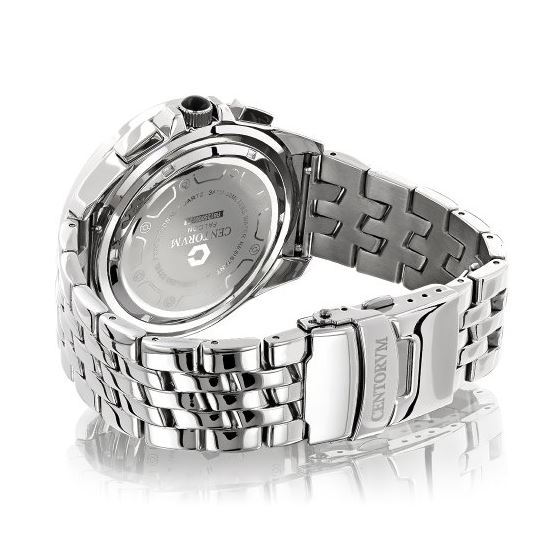 Centorum Falcon Mens Real Diamond Watch 0.55ct White MOP Chronograph Steel Band 2
