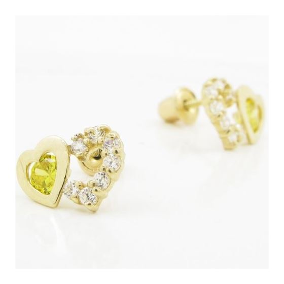 14K Yellow gold Dual heart cz stud earrings for Children/Kids web289 2