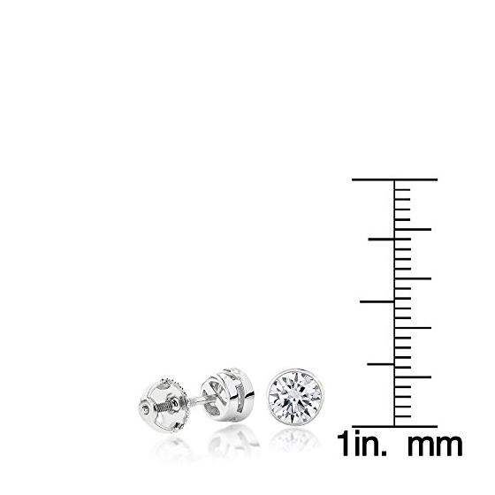 Ladies Platinum Round Natural Diamond Bezel Stud-4