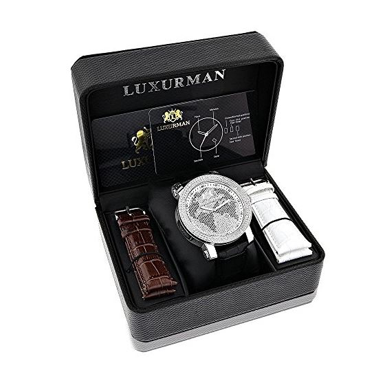 Luxurman Watches World Map Mens VS Diamond Watch .18ct Black and White Stones 4