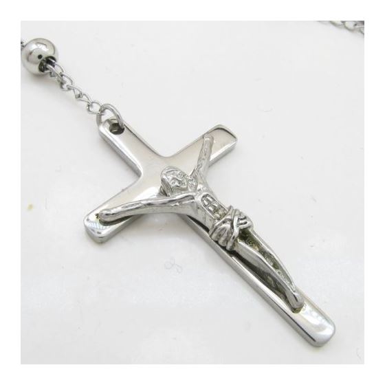 "Mens Stainless Steel with Silver Tone Rosary Chain Necklace Cross 28"" 2"