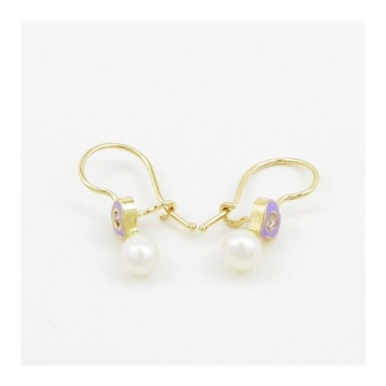 14K Yellow gold Heart and pearl hoop earrings for Children/Kids web52 2