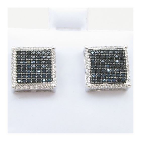 Mens .925 sterling silver White and black 9 row square earring MLCZ5 4mm thick and 11mm wide Size 2