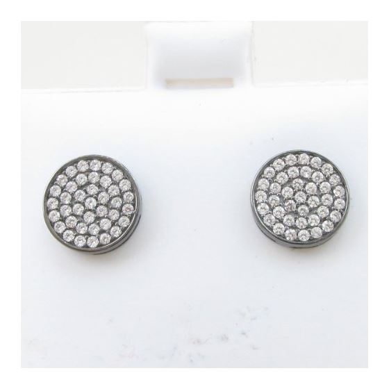 Mens .925 sterling silver Black and white round earring 4 MLCZ244 2mm thick and 9mm wide Size 2