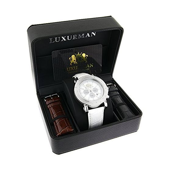Oversized Mens Diamond Watch 0.25ct White Mop Luxurman Escalade w Chronograph 4