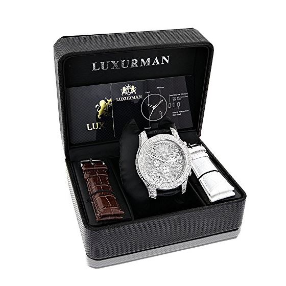 Luxurman Mens Diamond Watch 0.50 ct Freeze Stainless Steel Paved in White Stones 4