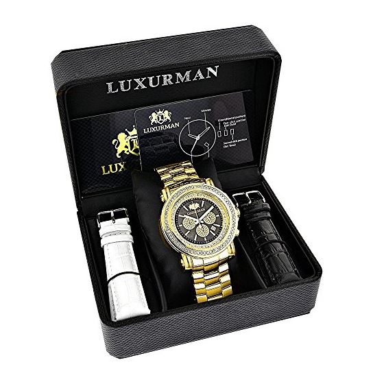 Large Luxurman Real Diamond Bezel Watch 2.5ct Escalade Yellow Gold Plated 4