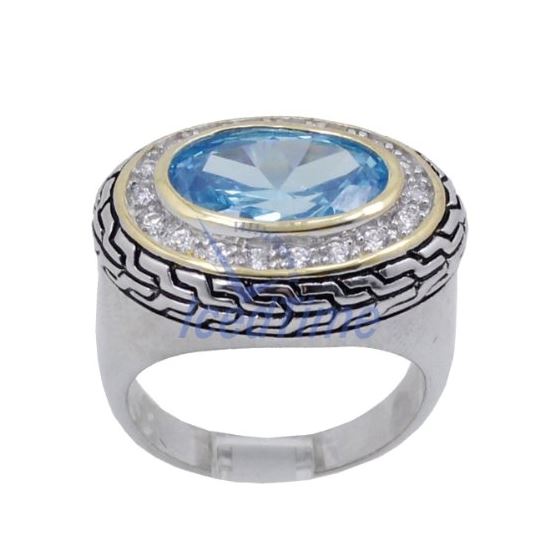 "Ladies .925 Italian Sterling Silver Baby blue synthetic gemstone ring SAR38 6