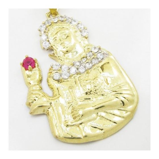 Mens 10k Yellow gold White and red gemstone mary charm EGP103 2