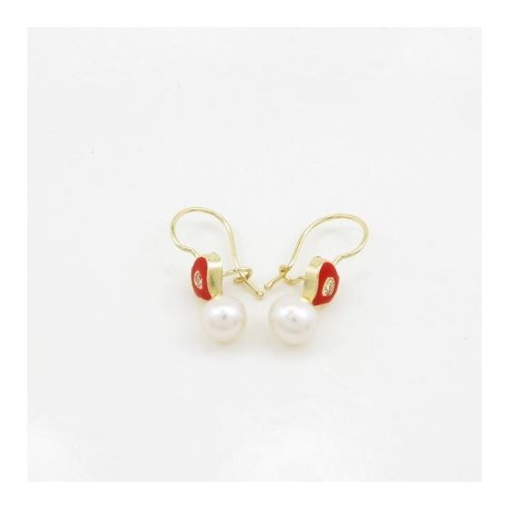 14K Yellow gold Heart and pearl hoop earrings for Children/Kids web49 2
