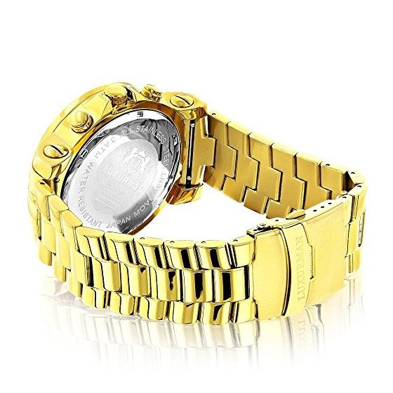 Large Luxurman Real Diamond Bezel Watch 2.5ct Escalade Yellow Gold Plated 2