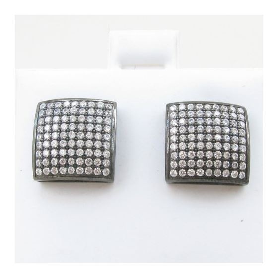 Mens .925 sterling silver White and black 9 row square earring MLCZ106 5mm thick and 11mm wide Size 