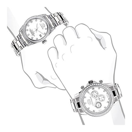 Luxurman His and Hers Real White Gold Plated Diamond Watch Set 3.5ct: Swiss Movt 4