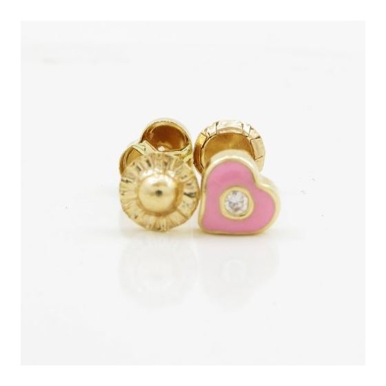 14K Yellow gold Heart cz stud earrings for Children/Kids web137 2