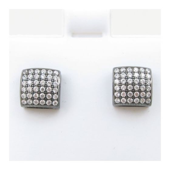 Mens .925 sterling silver Black and white 6 row square earring MLCZ91 5mm thick and 8mm wide Size 2