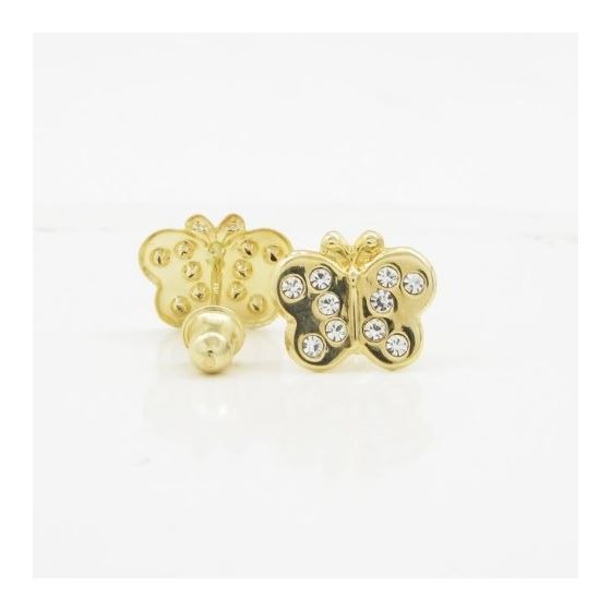 14K Yellow gold Thin butterfly cz stud earrings for Children/Kids web418 2