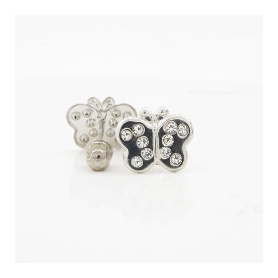 14K White gold Thin butterfly cz stud earrings for Children/Kids web413 2