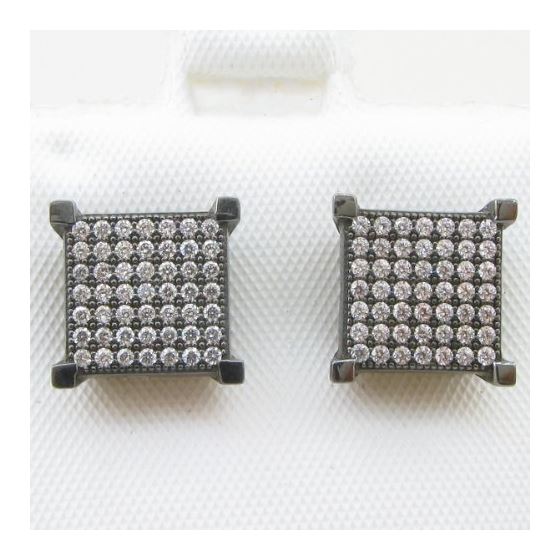 Mens .925 sterling silver Black and white 8 row square earring MLCZ34 5mm thick and 10mm wide Size 2