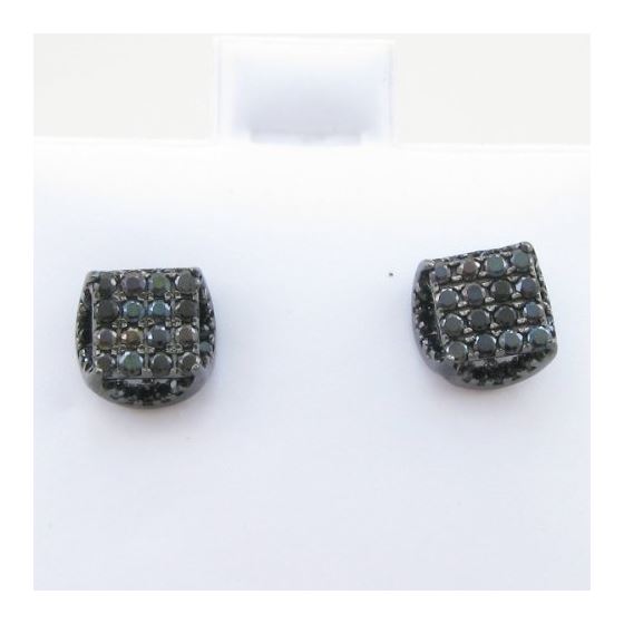 Mens .925 sterling silver Black round square earrings MLCZ195 5mm thick and 7mm wide Size 2