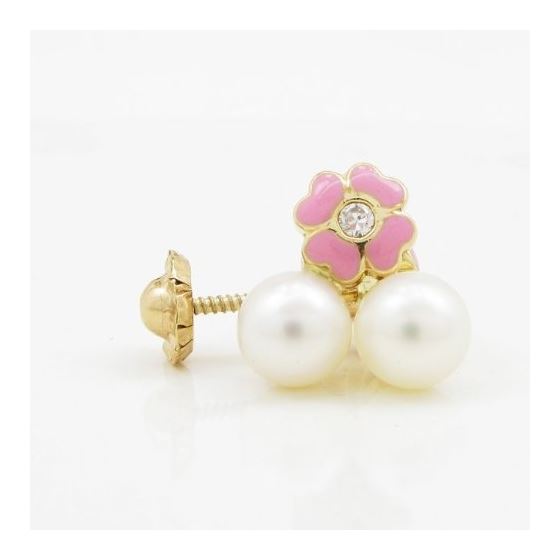 14K Yellow gold Flower pearl stud earrings for Children/Kids web91 4