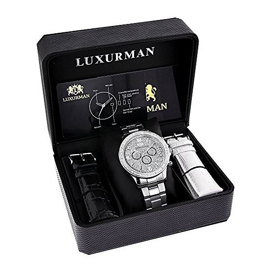 Liberty Mens Real Diamond Watch 2ct by Luxurman White Gold Plated Steel Band 4