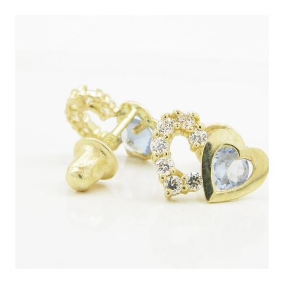 14K Yellow gold Dual heart cz stud earrings for Children/Kids web286 2
