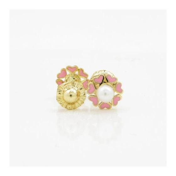 14K Yellow gold Flower pearl stud earrings for Children/Kids web89 2