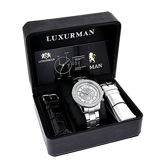 Luxurman Liberty Mens Real Diamond Watches: White Gold Plated Diamond Watch 2ct 4