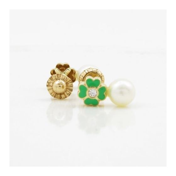 14K Yellow gold Flower pearl stud earrings for Children/Kids web90 2