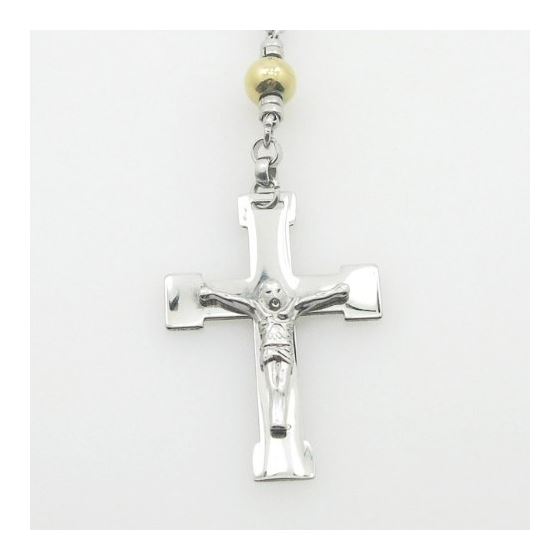 "Stainless Steel Rosary Necklace with Cross R141 ball 8 mm