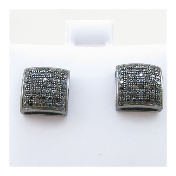 Mens .925 sterling silver Black 7 row square earring MLCZ97 4mm thick and 10mm wide Size 2