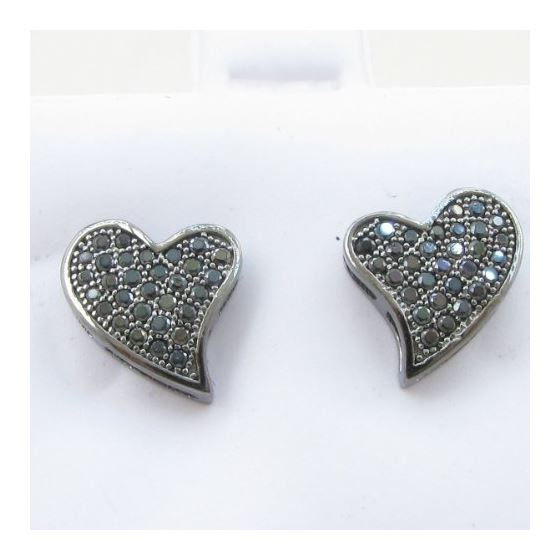 Womens .925 sterling silver Black heart earrings 3mm thick and 9mm wide Size 2