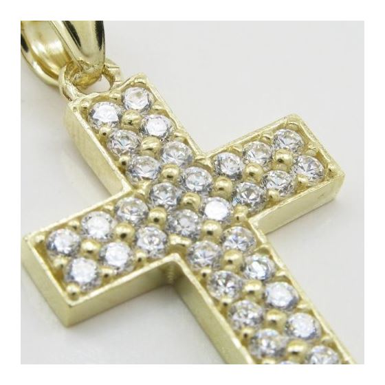 Mens 10k Yellow gold 2 row gold cross cz pendant GCHA28 2