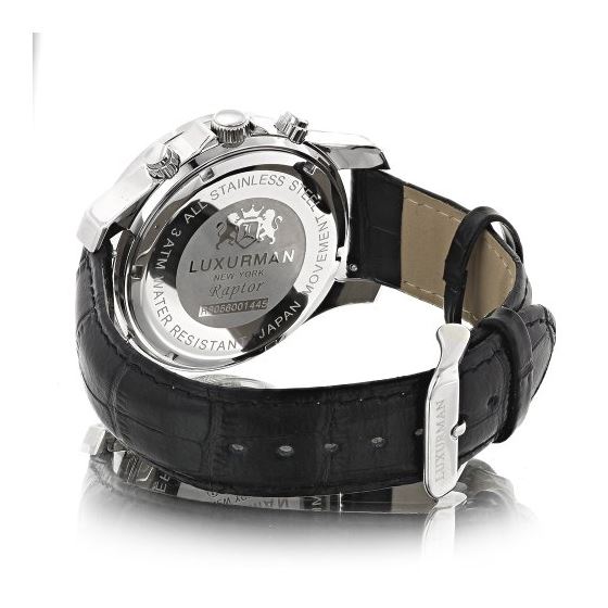 Luxurman Mens Diamond Watch 0.25 ct Freeze Black Genuine Leather Strap 2