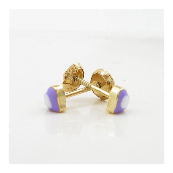 14K Yellow gold Simple heart stud earrings for Children/Kids web141 4