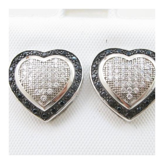 Womens .925 sterling silver White and black heart earring 5mm thick and 14mm wide Size 2