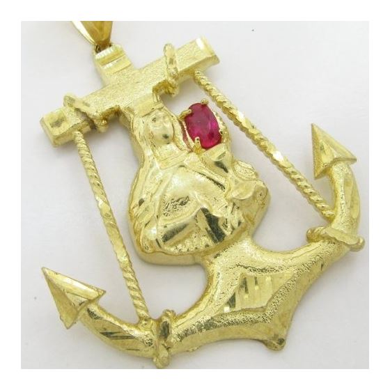 Mens 10k Yellow gold Red gemstone mary anchor charm EGP65 2