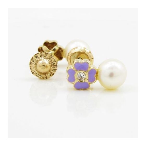 14K Yellow gold Flower pearl stud earrings for Children/Kids web96 2