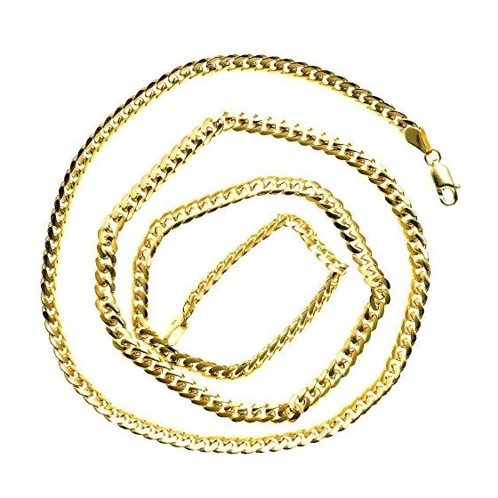 14K YELLOW Gold SOLID ITALY CUBAN Chain - 24 Inches Long 4.3MM Wide 2