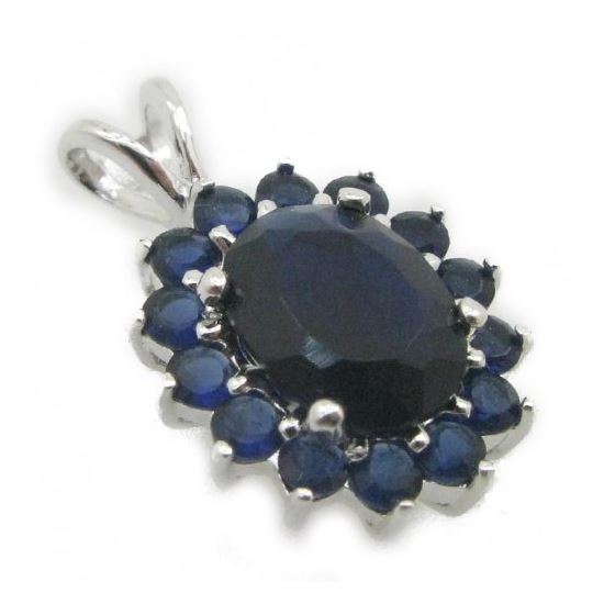 Ladies .925 Italian Sterling Silver fancy pendant with dark blue stone Length - 20mm Width - 13mm 2