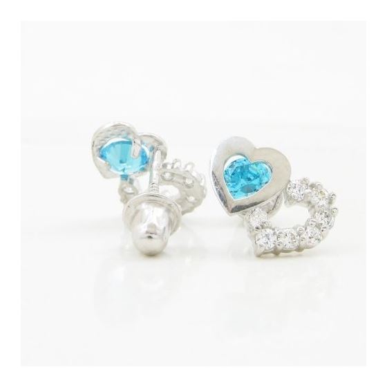 14K White gold Dual heart cz stud earrings for Children/Kids web300 2