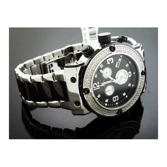 Two Tone Large Round 20 Diamonds Watch Black And-2