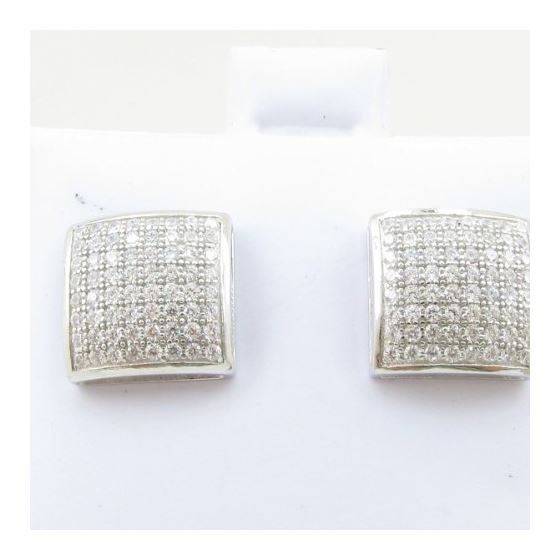 Mens .925 sterling silver White 8 row square earring MLCZ99 5mm thick and 10mm wide Size 2