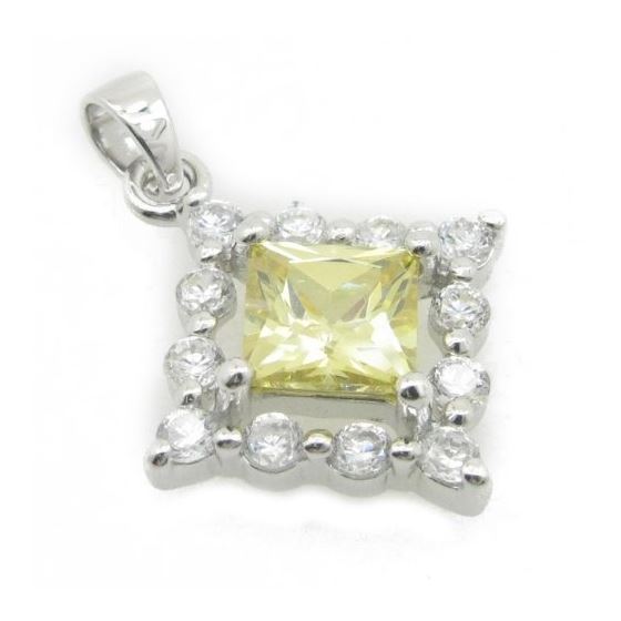 Ladies .925 Italian Sterling Silver fancy pendant with yellow stone Length - 26mm Width - 19mm 2