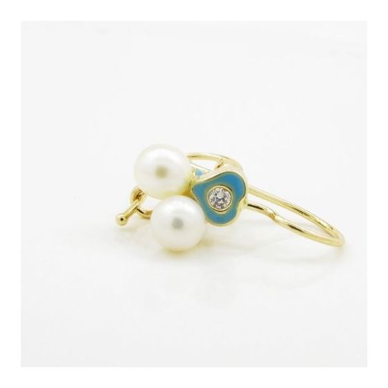 14K Yellow gold Heart and pearl hoop earrings for Children/Kids web55 4