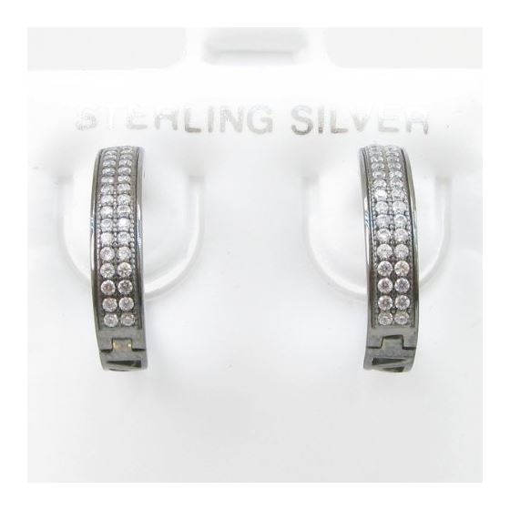 Womens .925 sterling silver Black and white hoop earring 2mm thick and 4mm wide Size 2