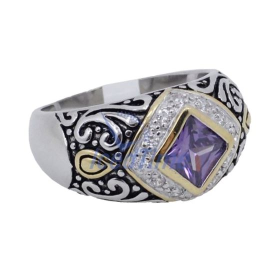 "Ladies .925 Italian Sterling Silver Purple Violet synthetic gemstone ring SAR14 6