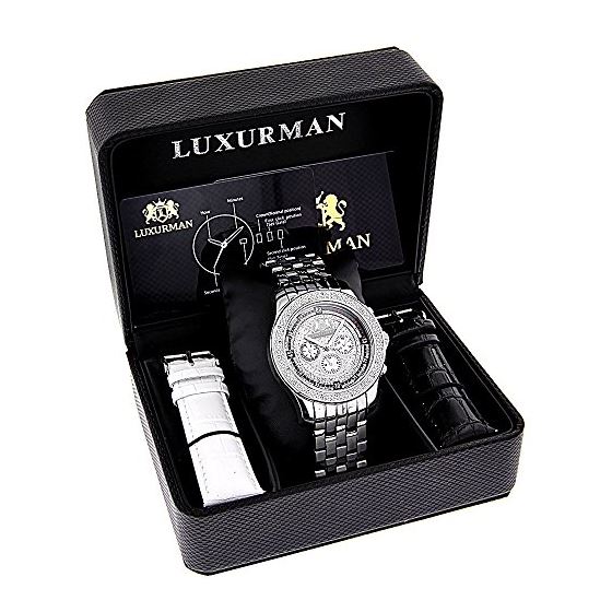 Luxurman Mens Diamond Watch 0.25ct on the Bezel of the Stainless Steel Case. 4
