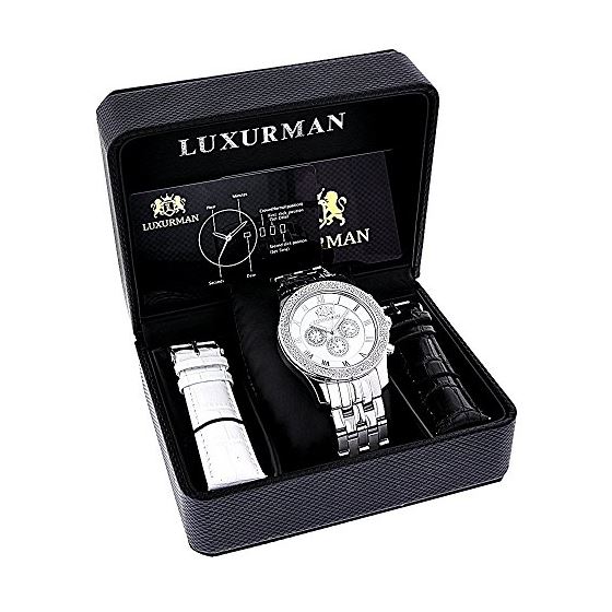 Mens Wristwatches Luxurman Mens Diamond Watch 0.25ct Stainless Steel Case Band 4