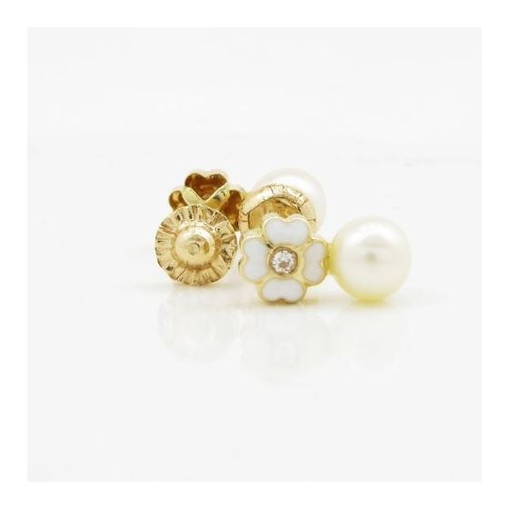 14K Yellow gold Flower pearl stud earrings for Children/Kids web93 2